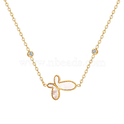 Butterfly Stainless Steel Pendant Necklaces, with Shell, Real 18K Gold Plated, 15.75 inch(40cm)(RT7802-1)