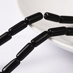 Black Glass Tube Beads Strands, about 10mm long, 4mm thick, Hole: about 1mm, about 32~33pcs/strand, 12 inch(X-GST13)