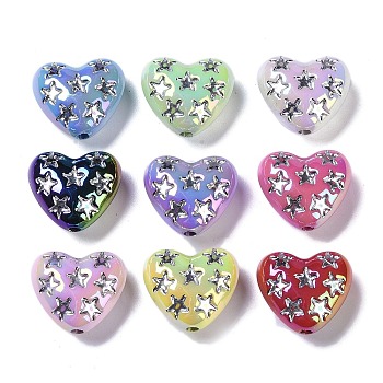 UV Plating Iridescent Acrylic Beads,  Heart with Star, Mixed Color, 17x19.5x9.5mm, Hole: 2.5mm