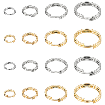 240pcs 8 Styles 304 Stainless Steel Split Rings, Double Loops Jump Rings, Golden & Stainless Steel Color, 5~12x1~2mm, Inner Diameter: 3.8~10mm, Single Wire: 0.5~1mm, 30pcs/style