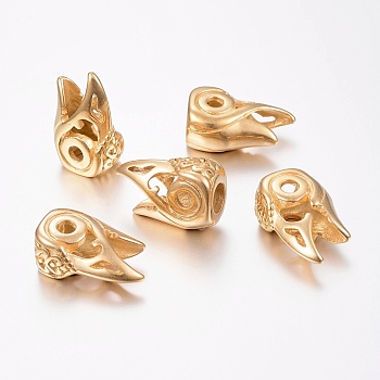 Ion Plating(IP) 304 Stainless Steel Beads, Large Hole Beads, Bird Head, Golden, 21.5x14x9mm, Hole: 6mm
