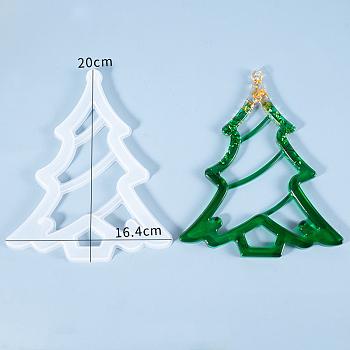 Hollow Christmas Tree DIY Pendant Silicone Molds, For UV Resin, Epoxy Resin Jewelry Making, White, 200x164x11mm, Hole: 5mm, Christmas Tree: 198x161mm