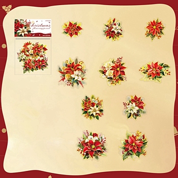 Waterproof PET Decorative Stickers, Christmas Blossom Series, FireBrick, 49~90x46~88x0.2mm, 10pcs/set