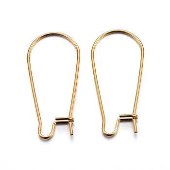 304 Stainless Steel Hoop Earring Findings, Kidney Ear Wire, Golden, 22x11.5x0.7mm, 21 Gauge, Pin: 0.7mm