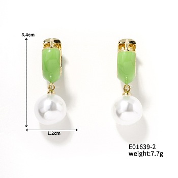 Round Pearl Hoop Earrings for Women, Elegant and Stylish Accessories, Golden, Green, 34x12mm