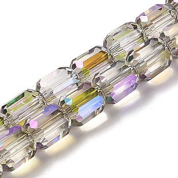 Electroplate Glass Beads Strands, Faceted, Column, Gainsboro, 6x6.5mm, Hole: 1mm, about 72pcs/strand, 20.87''(53cm)