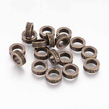 Tibetan Style Spacer Beads, Lead Free & Cadmium Free & Nickel Free, Rondelle, Antique Bronze Color, Size: about 11mm in diameter, 4mm thick, Inner Diameter: 7mm