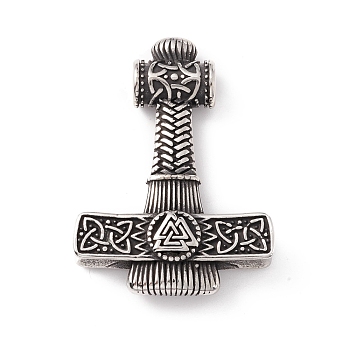 Tibetan Style 304 Stainless Steel Pendants, Hammer, Antique Silver, 48x35.5x10.5mm, Hole: 5mm