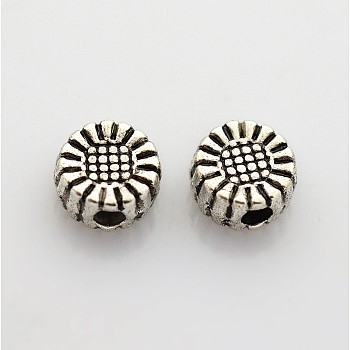Tibetan Style Alloy Beads, Flower, Antique Silver, Lead Free and Cadmium Free, 5.5x5.5x3mm, Hole: 1mm