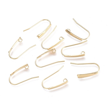 304 Stainless Steel Earring Hooks, with Horizontal Loop, Flat Ear Wire, Real 24K Gold Plated, 18.5x13.5x3.5mm, Hole: 1.5mm, 20 Gauge, Pin: 0.8mm