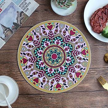 Rubber Placemats, Mandala Pattern Coaster, Round, Pale Goldenrod, 290mm