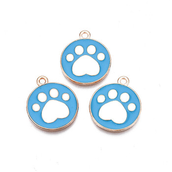 Alloy Enamel Pendants, Cadmium Free & Lead Free, Flat Round with Devil's-Claw, Dodger Blue, 20.5x17.5x1mm, Hole: 1.6mm