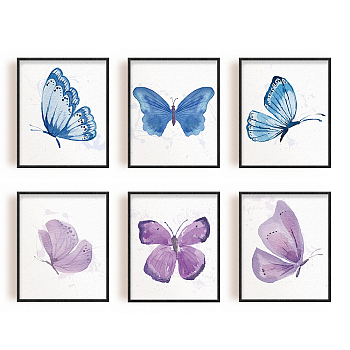 Chemical Fiber Oil Canvas Hanging Painting, Home Wall Decoration Accessories, Butterfly Pattern, 250x200mm, 6 style, 1pc/style, 6pcs/set