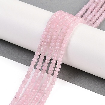 Natural White Jade Beads Strands, Faceted Rondelle, Dyed, Pink, 4~4.5x3mm, Hole: 1mm, about 112~121pcs/strand, 13.54''~13.98''(34.4~35.5cm)