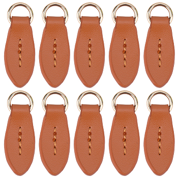 10Pcs Cattlehide Zipper Heads, Leather Zipper Puller, for Boot, Jacket, Luggage Bags, Handbags, Purse, Jacket Repairing, Peru, 36x12mm