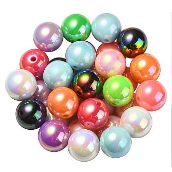 UV Plating Rainbow Iridescent Acrylic Beads, Round, Mixed Color, 17.5x17mm, Hole: 2.8mm