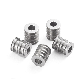 201 Stainless Steel Beads, Grooved Beads, Column, Stainless Steel Color, 9.5x8mm, Hole: 4mm