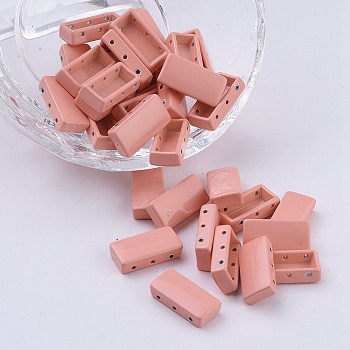 Spray Painted Alloy Multi-Strand Links, For Tile Elastic Bracelets Making, Rectangle, Light Coral, 16x8x4mm, Hole: 0.8mm