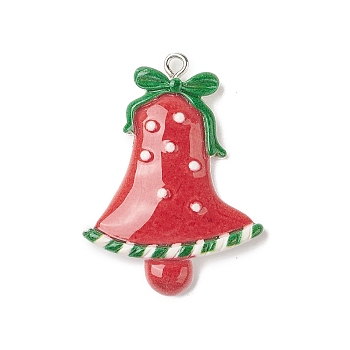 Opaque Resin Pendants, Christmas Charms, with Platinum Tone Iron Loops, Christmas Bell, 37.5x28x6.5mm, Hole: 1.8mm