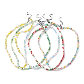 Glass Imitation Pearl Round Beaded Necklace, Mixed Color, 15.55 inch(39.5cm)