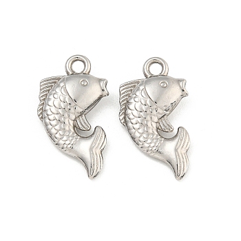 Non-Tarnish 304 Stainless Steel Pendants, Fish Charm, Stainless Steel Color, 17x10.5x3mm, Hole: 1.5mm