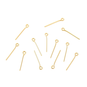 Brass Eye Pins, Real 18K Gold Plated, 19x3x0.7mm, Hole: 1.5mm