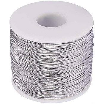 Round Elastic Cord, with Polyester Outside and Rubber Inside, Silver, 1mm, 100m/roll