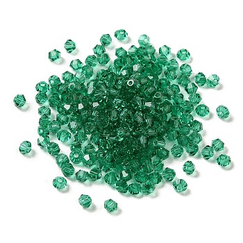 Transparent Glass Beads, Faceted, Bicone, Sea Green, 3.5x3.5x3mm, Hole: 0.8mm, 720pcs/bag. 