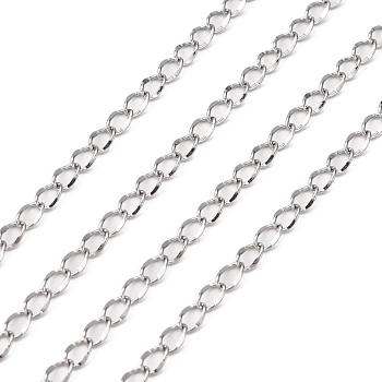 304 Stainless Steel Curb Chains, with Spool, for Necklace Making, Soldered, Stainless Steel Color, 4x2.7x0.5mm, about 164.04 Feet(50m)/roll