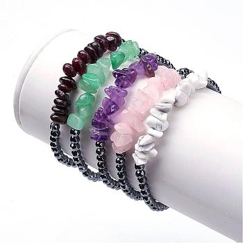 Natural Gemstone Stretch Bracelets, with Non-Magnetic Synthetic Hematite Beads, 1-7/8 inch(49mm)