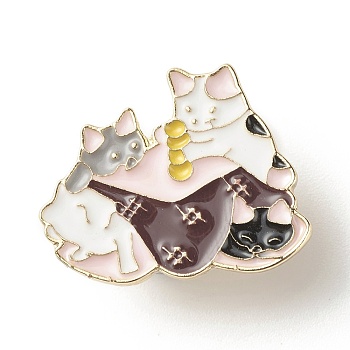 Double Cat Enamel Pin, Animal Iron Enamel Brooch for Backpack Clothes, Light Gold, Pink, 19.5x24x10mm