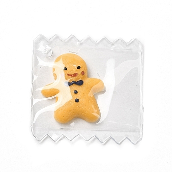 Cute Plastic Pendants, with Resin Cabochon Inside, Candy Charms, Gingerbread Man, 29~29.5x29~29.5x5~6mm, Hole: 1mm
