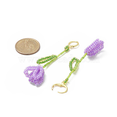 4 paire 4 boucles d'oreilles pendantes en forme de fleur de tulipe tressée en graines de couleurs(EJEW-TA00199)-3