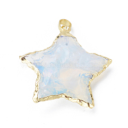 Opalite Pendants, with Brass Snap on Bails, Edge Metal Color Plated, Star, Golden, 30~45x30~45x7.5~10mm, Hole: 4.5x7mm(G-E564-01B-G)