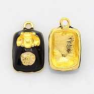 Golden Tone Alloy Enamel Pendants, Telephone Sets, Black, 19x12x7mm, Hole: 2mm(ENAM-J467-02G)