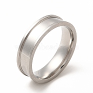 201 Stainless Steel Grooved Finger Ring Settings, Ring Core Blank, for Inlay Ring Jewelry Making, Stainless Steel Color, Inner Diameter: 19mm, Groove: 4.1mm(STAS-P323-12P)