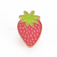 Alloy Enamel Brooches, Enamel Pins, with Brass Butterfly Clutches, Strawberry, Cadmium Free & Nickel Free & Lead Free, Light Gold, Cerise, 23x15mm, Pin: 1mm(JEWB-S011-068-NR)