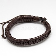 Trendy Unisex Casual Style Leather Wrapped PU Leather Bracelets, with Waxed Cord, Saddle Brown, 54mm(BJEW-L308-15)