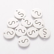 201 Stainless Steel Charms, Flat Round with Letter, Stainless Steel Color, Letter.S, 12x1mm, Hole: 1.5mm(STAS-Q201-T051-S)