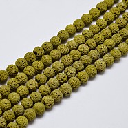 Natural Lava Rock Round Bead Strands, Dyed, Olive, 8mm, Hole: 1mm, about 50pcs/strand, 15.7 inch(G-I124-8mm-01)