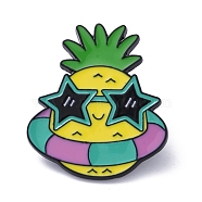 Black Alloy Brooches, Pineapple Enamel Pins, for Backpack Clothes, Light Sea Green, 30x26x1.5mm(JEWB-G035-05B)