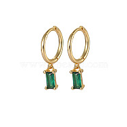 Real 18K Gold Plated 925 Sterling Silver Dangle Hoop Earrings for Women, Rectangle, Green, 19.8mm(SY2365-4)