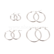 304 Stainless Steel Hoop Earrings for Women, Ring Shape, Mixed Size, Stainless Steel Color, 15~31x14~29x2mm, 12 Gauge, Pin: 1x0.8mm, 4pairs/set(EJEW-X0015-02P-01)