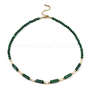 Natural Malachite Rectangle & Shell Beaded Necklaces, 15.39 inch(391mm)(NJEW-M206-01G-01)