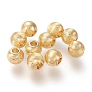 Brass Beads, Long-Lasting Plated, Textured, Solid Round, Real 18K Gold Plated, 7.6x7mm, Hole: 2~2.5mm(X-KK-M213-02B-G)