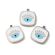 304 Stainless Steel Enamel Pendants, Rectangle with Evil Eye Charm, Stainless Steel Color, 17x15x2mm, Hole: 1.5mm(STAS-A080-17P)