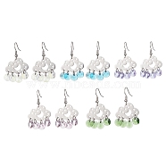 Cloud Brass Chandelier Earrings, Glass Drop Earrings, Mixed Color, 41.5x25mm(EJEW-JE05477)