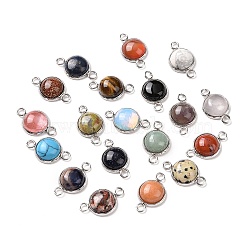 Natural & Synthetic Mixed Gemstone Connector Charms, Half Round Links, with Stainless Steel Color Tone 304 Stainless Steel Findings, 12x19.5x5mm, Hole: 2mm(G-D059-01C)