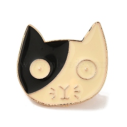 Golden Alloy Enamel Brooch, Cat Shape, Black, 27x29x2mm(JEWB-U004-04G-02)