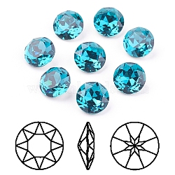 Pointed Back & Back Plated K9 Glass Rhinestone Cabochons, Grade A, Faceted, Flat Round, Indicolite, 10x5mm(RGLA-J012-10mm-379)